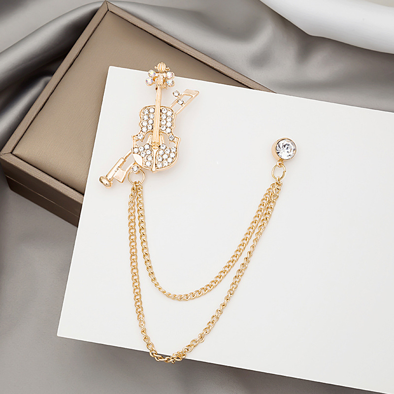 European and American fashion influencer style cartoon crystal sparkling diamond musical instrument violin brooch collar pin brooch badge accessory gift Specification drawing