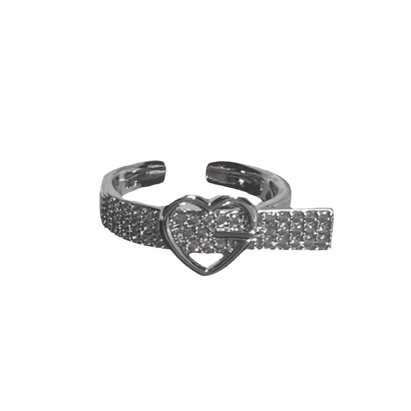 Exquisite and fashionable V-shaped heart belt buckle full of diamonds zircon open ring, a cool and stylish ring for women on Instagram Item Picture