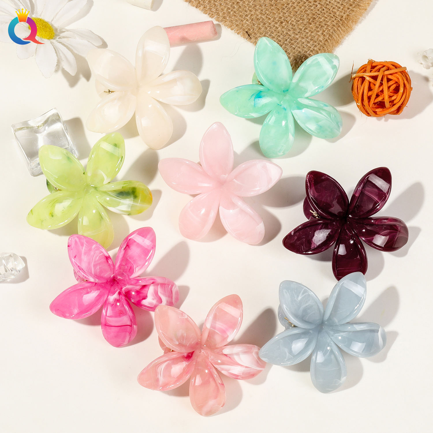 Qiyue Cross-border Marble-patterned frellia Hair Clips, updo hair, flower grab clips for women, high-end duckbill clip hair accessories wholesale full figure