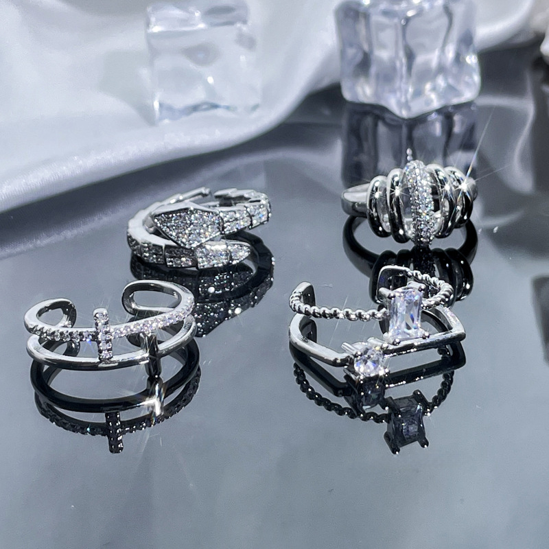 High-end, irregularly inlaid zircon, elegant open ring, ins, cold style, light luxury, fashionable, hot girl, sweet and cool ring details Picture