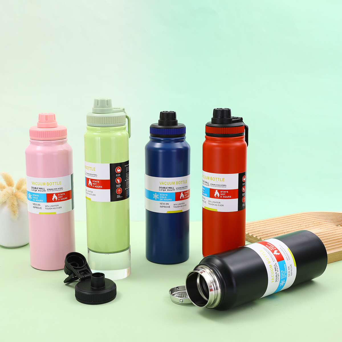 Cross-border 304 stainless steel insulated cup, outdoor portable mountaineering sports water bottle, large-capacity tea and water separation direct drinking cup Specification drawing