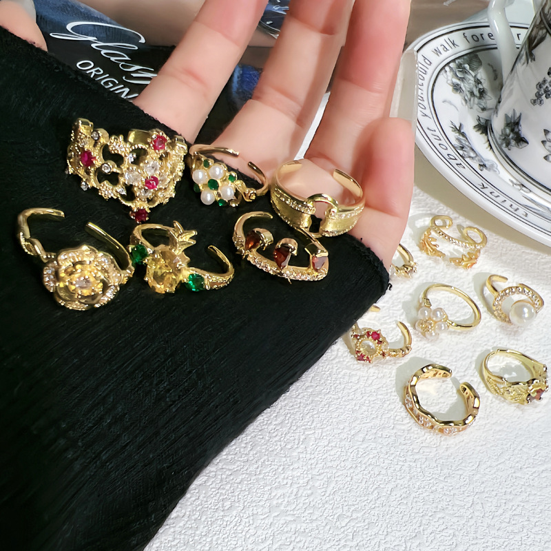 French style, high-end, pearl-inlaid, sweet and cool open ring, geometric, exquisite and fashionable student ring for women details Picture