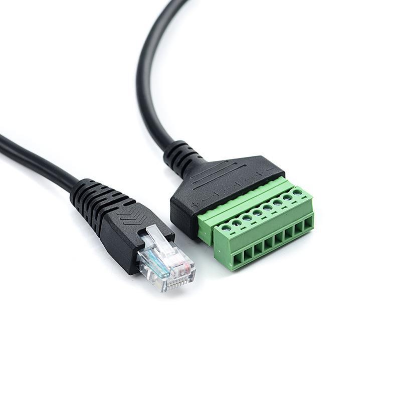 The RJ45 network cable extension cable is solder-free with screw holes for fixing terminal blocks and connecting to an 8-core extension cable Application Scenario