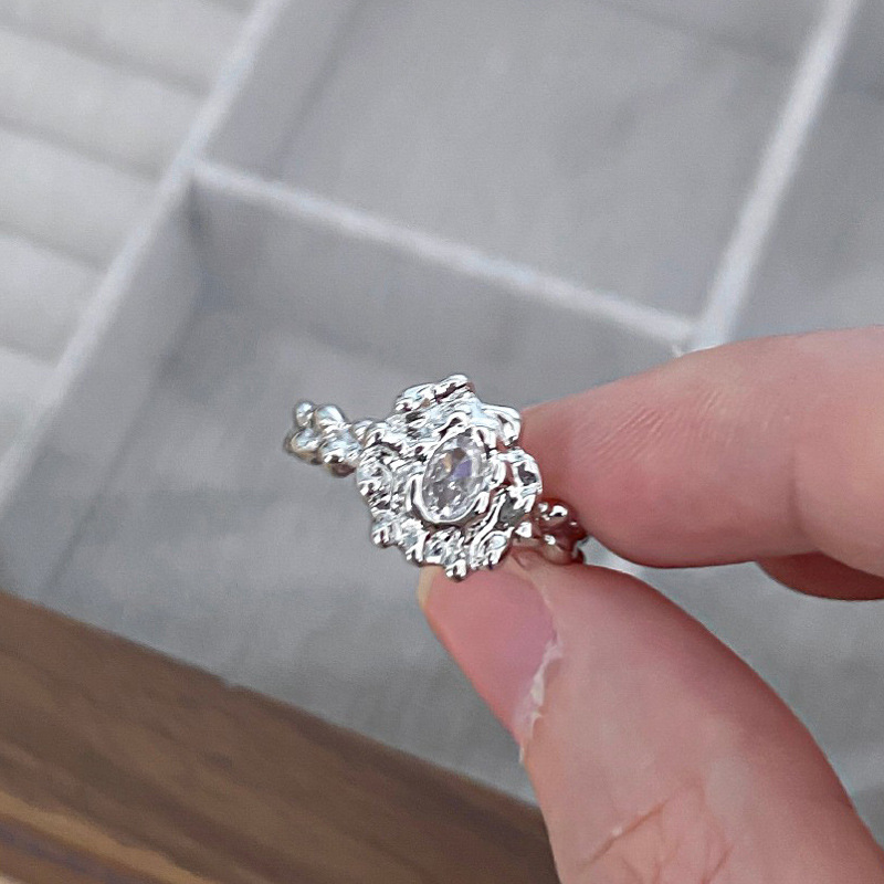 Irregular-shaped pleated texture open ring for women, zircon, individual, simple and cold style, niche design sense ring details Picture