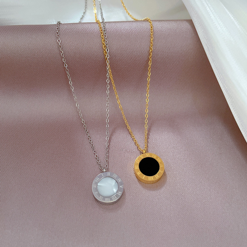 【 All-titanium Steel 】 Roman double-sided minimalist style furnace with real gold necklace, female Instagram influencer collarbone chain accessory Specification drawing