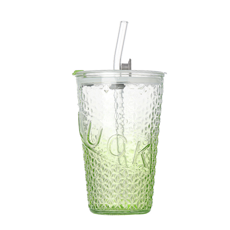 Summer 460ml large-capacity water cup with gradient color embossed pattern straw cup, ground promotion event opening glass gift cup Item Picture