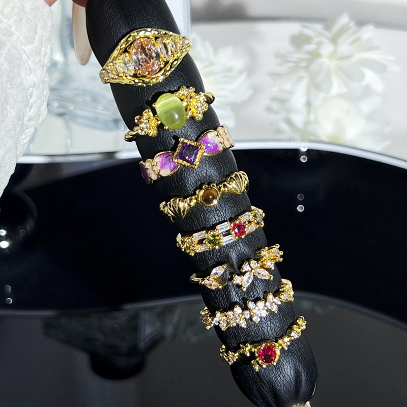 New Chinese-style exquisite oval cat's eye stone sweet and cool open ring for women, geometric micro-inlaid, unique and niche design sense ring full figure