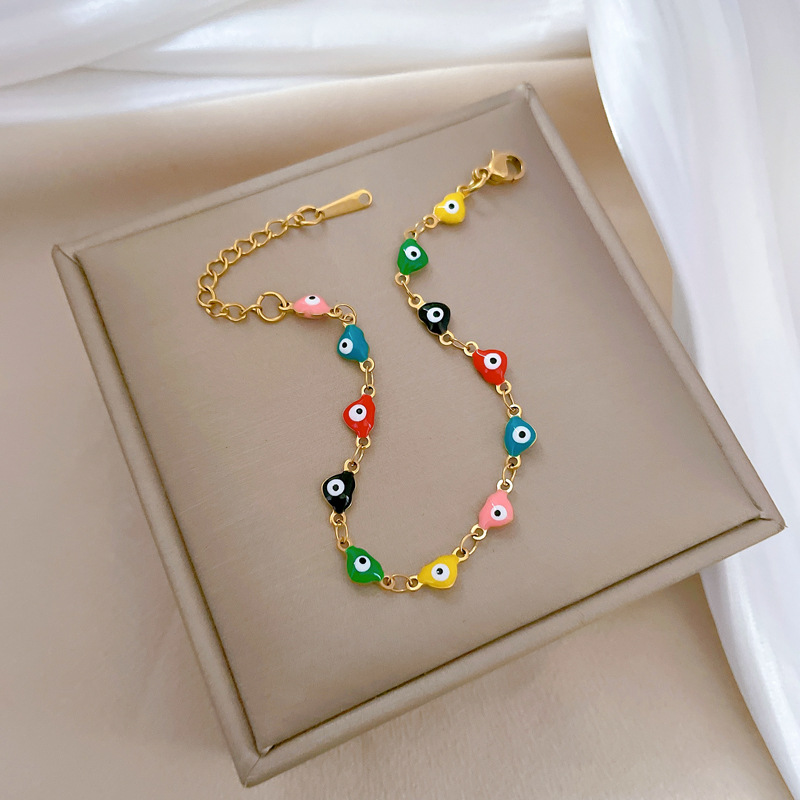 【 All-titanium Steel 】 Dongdaemun Minimalist style colorful eye chain bracelet Female Internet celebrity retro best friend Specification drawing