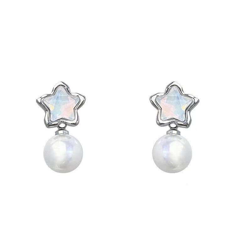 Blue star pearl stud earrings for women, simple, exquisite and small design sense, trendy and versatile high-end earrings on Instagram Item Picture