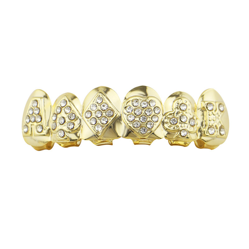 Cross-border playing cards are selling well in Europe and America. Hiphop decorative braces with real gold plating and diamond gold teeth grills Item Picture