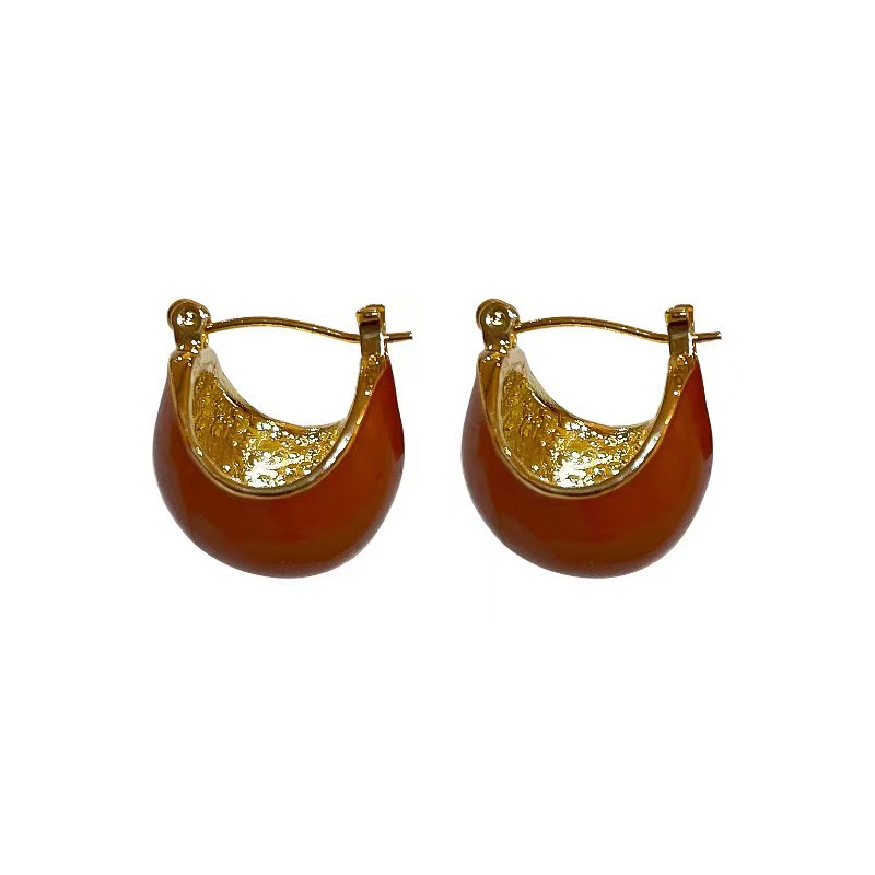 Maillard series coffee-colored round earrings for women, a new style in 2025, with a trendy and high-end feel, retro and elegant, niche earrings Item Picture