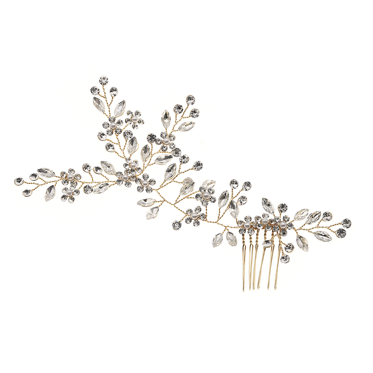 Cross-border accessories, handcrafted crystal bridal hair comb, new European and American wedding headwear, alloy rhinestone flower bun hair comb Item Picture