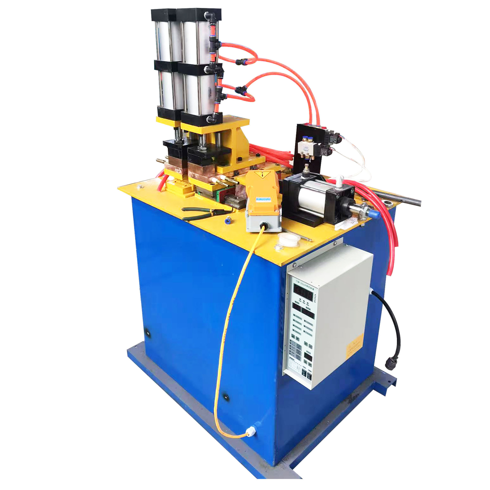The round pipe and square pipe flash butt welding machine can weld threaded steel and eight-shaped bars. It is a butt welding machine used in construction sites Item Picture