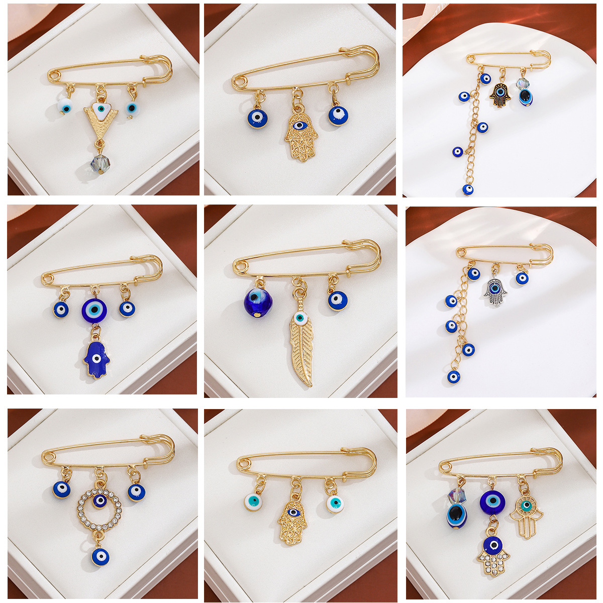 European and American creative diamond-encrusted devil's eye tassel brooch, high-end feel, blue eye cinched waist sweater, cold style brooch full figure