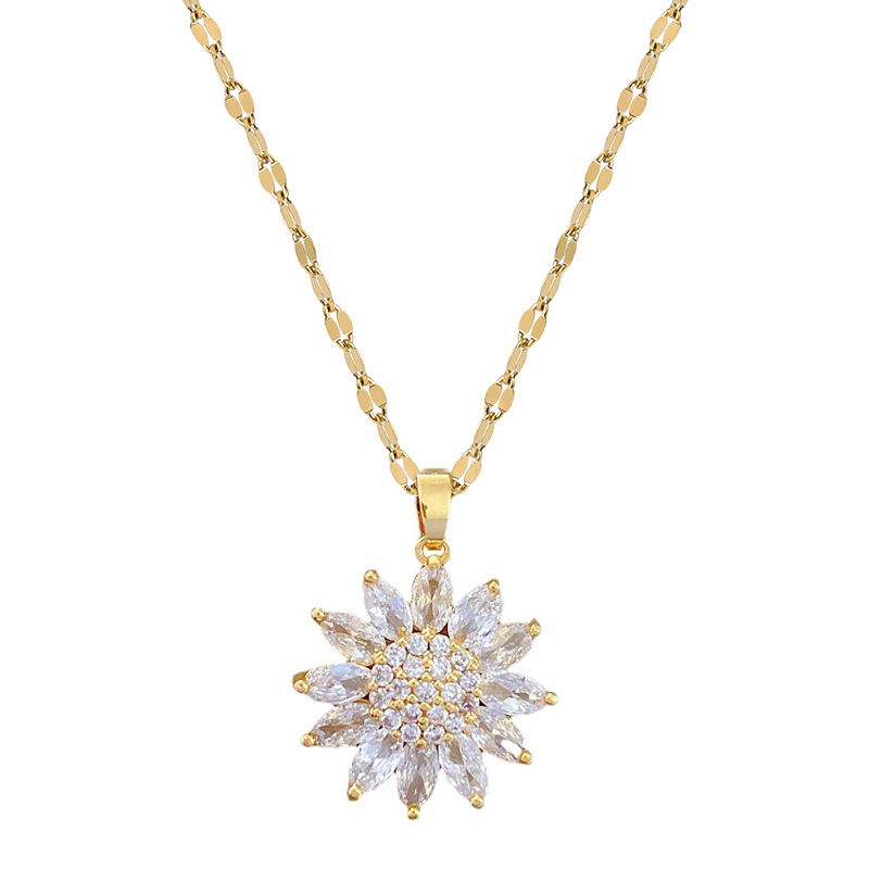 【 Titanium Steel 】 Sunflower Light Luxury Cross-border Banquet and Wedding Necklace, Versatile collarbone Chain for female Internet celebrities, Titanium steel chain Item Picture