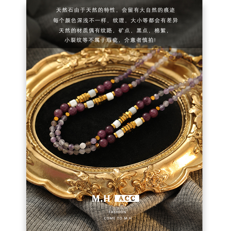 Amethyst black gallstone beaded necklace for women, fresh and elegant, versatile, high-end, simple and fashionable collarbone chain Application Scenario