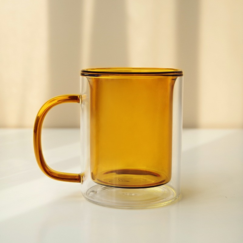 High-temperature large glass cup, water cup, colored glass cup, high borosilicate heat-resistant double-layer cup, coffee cup, double-layer water cup Specification drawing