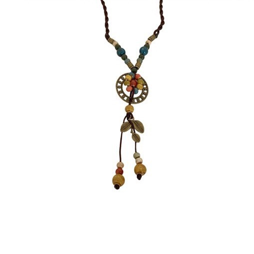 Retro Bohemian-style ceramic braided rope necklace for women, new Chinese ethnic style, niche and Zen-inspired sweater chain Item Picture