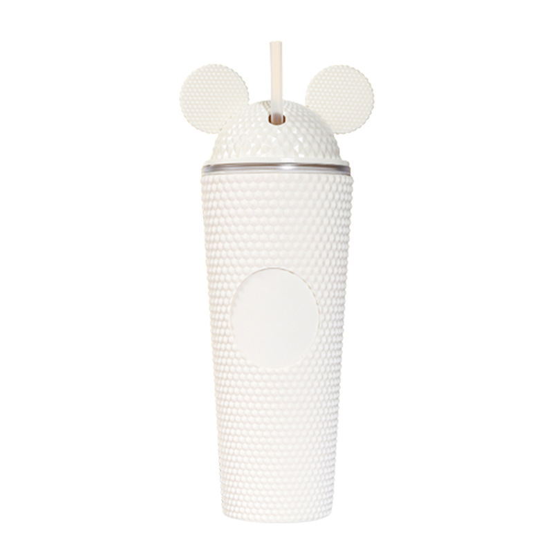Wholesale of new cross-border products: Double-layer Mickey Durian cup, diamond plastic straw cup, large-capacity colorful straight water cup Item Picture