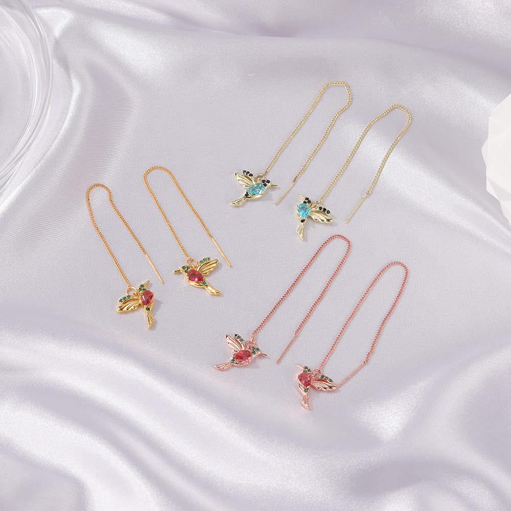 Cross-border accessories: Colorful bird ear strings, long bird earrings, female hummingbird earrings, cute little animal earrings Specification drawing