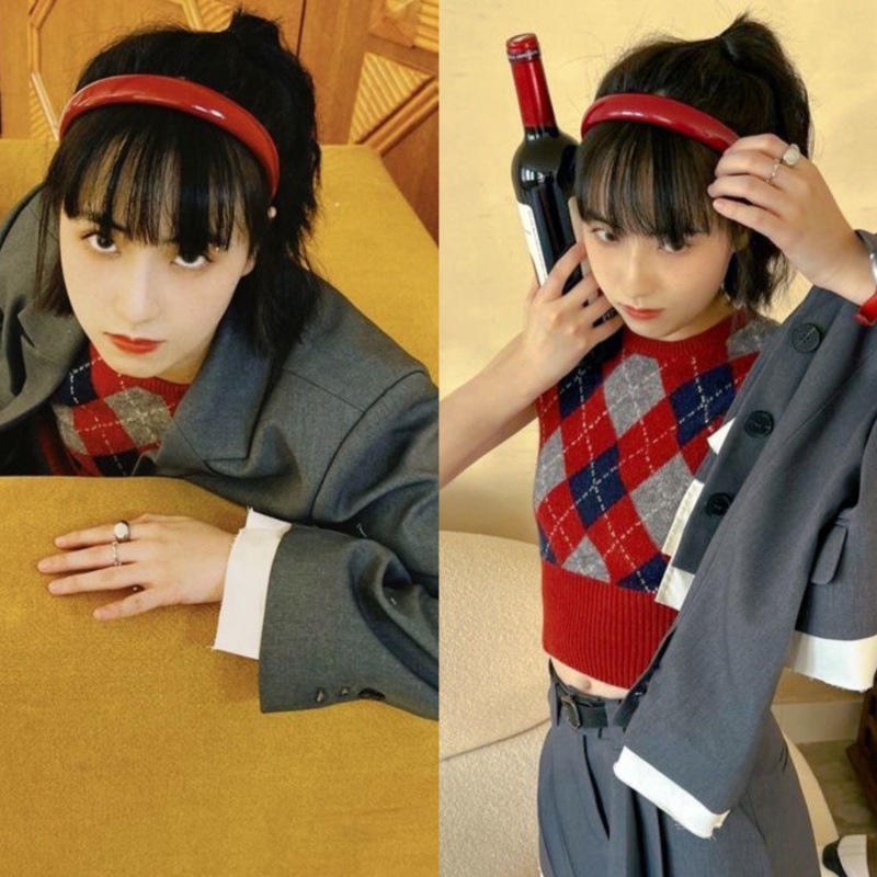 New Christmas headband with a bright red leather surface, high appearance level, patent leather wine red headband, high-end style, women's hair accessory details Picture