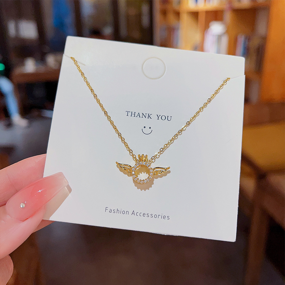 Little Angel micro-inlay pendant titanium steel necklace, a simple and elegant female Instagram style, a popular collarbone chain, a personalized and versatile necklace details Picture