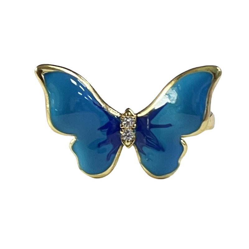 A new sweet and cool style gradient butterfly drip glaze open ring for women, featuring a light luxury letter H and diamonds, is a fashionable and trendy ring for Internet celebrities Item Picture