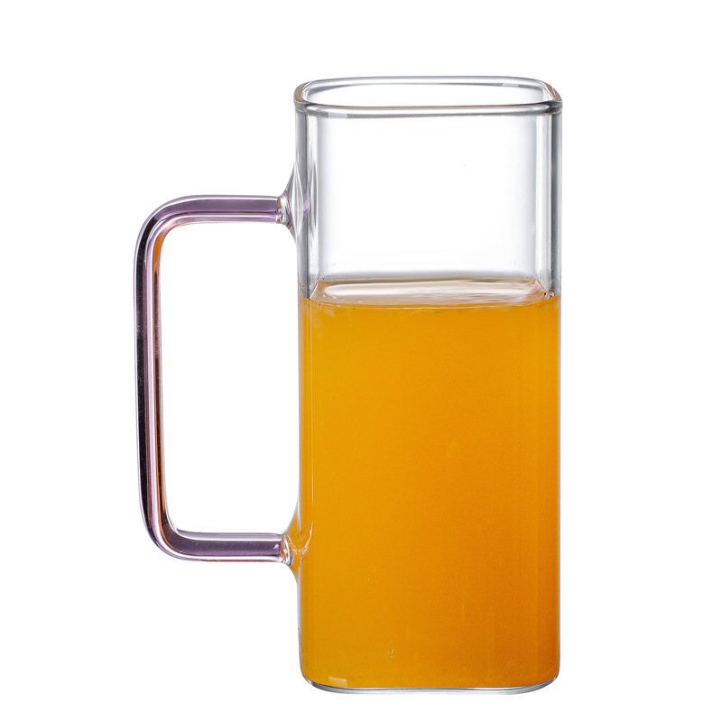 Wholesale of glass cups, water cups, milk cups, tea brewing cups, breakfast beverage cups, high borosilicate square colored glass water cups Item Picture