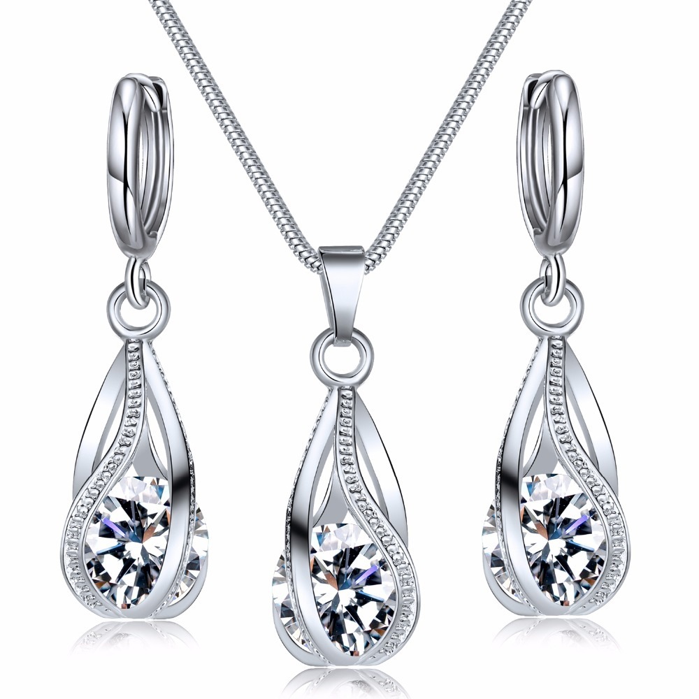 Cross-border best-selling zircon crystal jewelry set for women, European and American retro creative design rotating water drop necklace earrings, trendy full figure