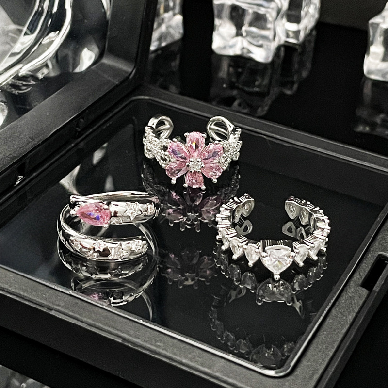 New light luxury pink diamond sweet and cool flower full diamond open ring for women's cross-border high-end, niche design and fashionable ring Application Scenario