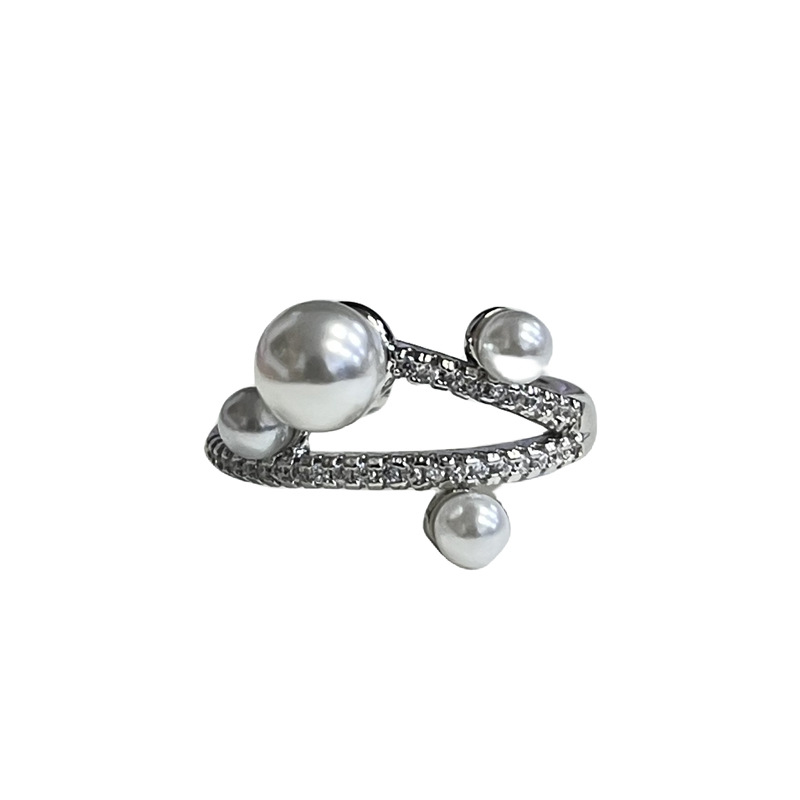 A simple and irregular geometric pearl-inlaid open-top ring with a touch of high-end women's elegance, a light luxury and fashionable style, and a cold style ring Item Picture