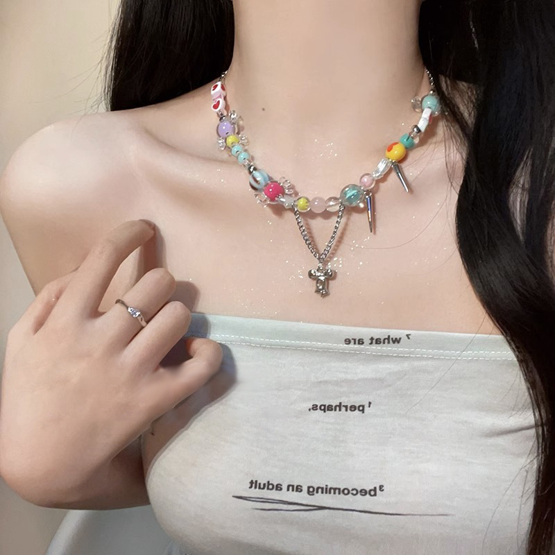 Summer Dopamine Rainbow Candy necklace, Instagram niche design sense, sweet beaded collarbone chain for women Specification drawing