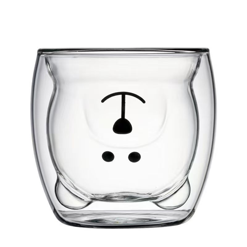 The manufacturer supplies wholesale double-layer heat-insulating glass cups, anti-scald cute water cups, Ins-style transparent creative bear for girls Item Picture