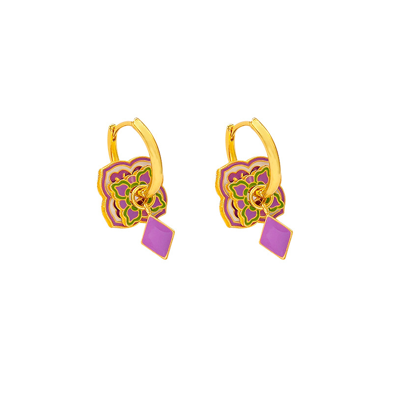New Chinese-style vintage purple enamel earrings for women, unique and high-end earplugs, 2025 new ethnic earrings Item Picture