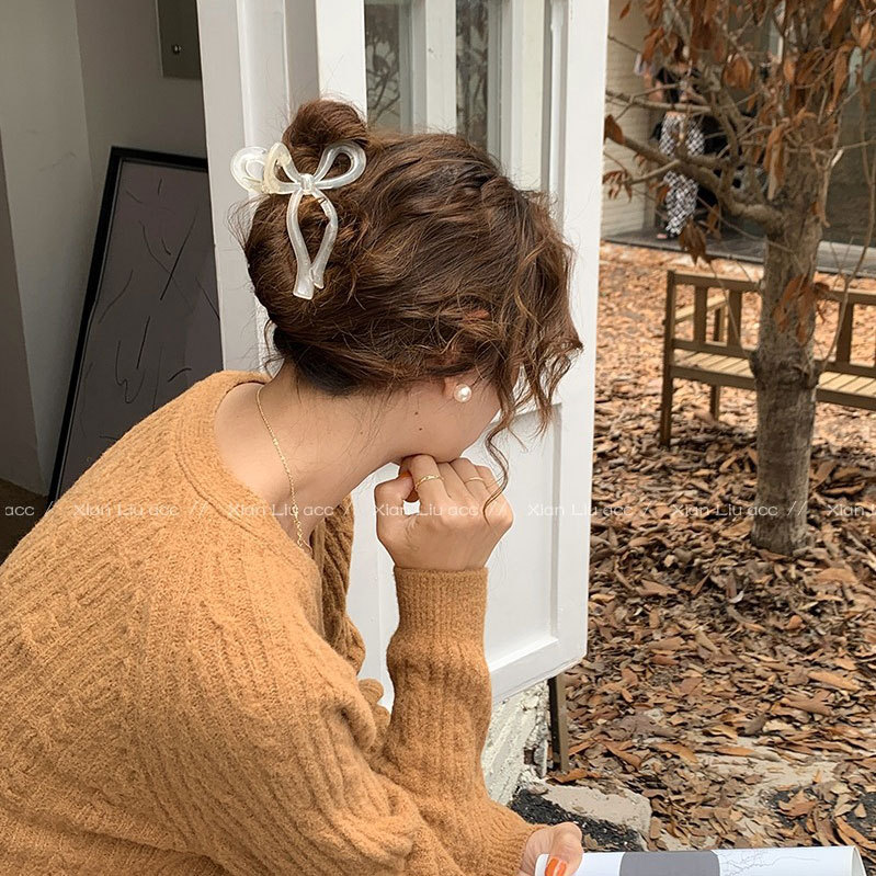 New Korean acrylic bow hair clips, stylish updo, grappling clips, hair accessories, ins high-end look, shark clips, large size full figure