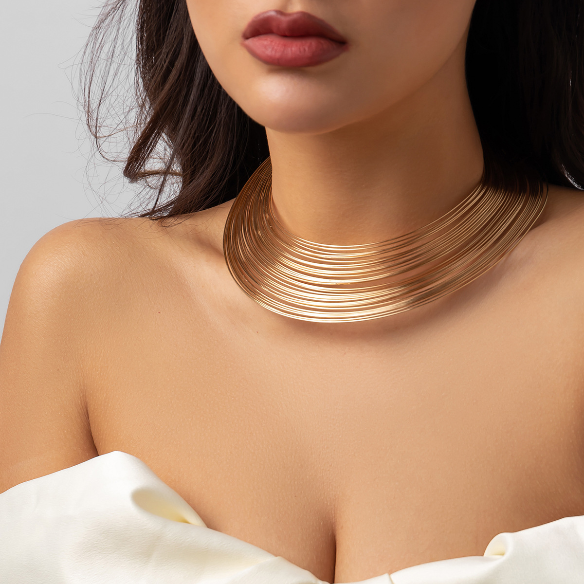 European and American cross-border accessories, African-style necklaces, punk metal necklaces, multi-layer open plain necklaces, choker necklaces Specification drawing
