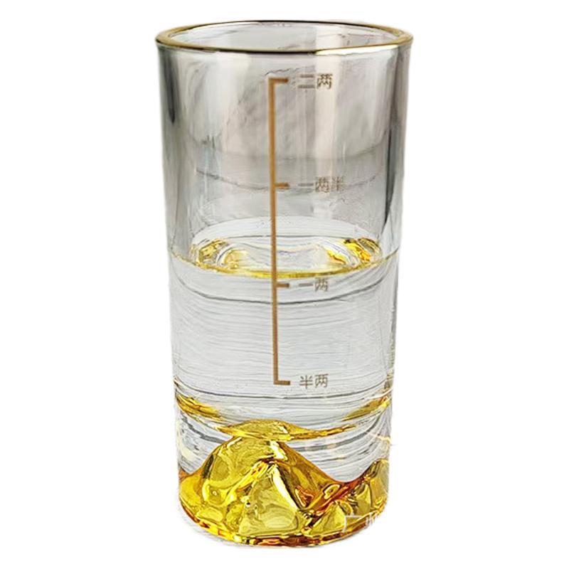 A 2-liang white spirit cup with a scale, a 2-liang spirits cup, a creative glass small Fuji Mountain bottom thickened small wine glass, a one-mouth cup Item Picture