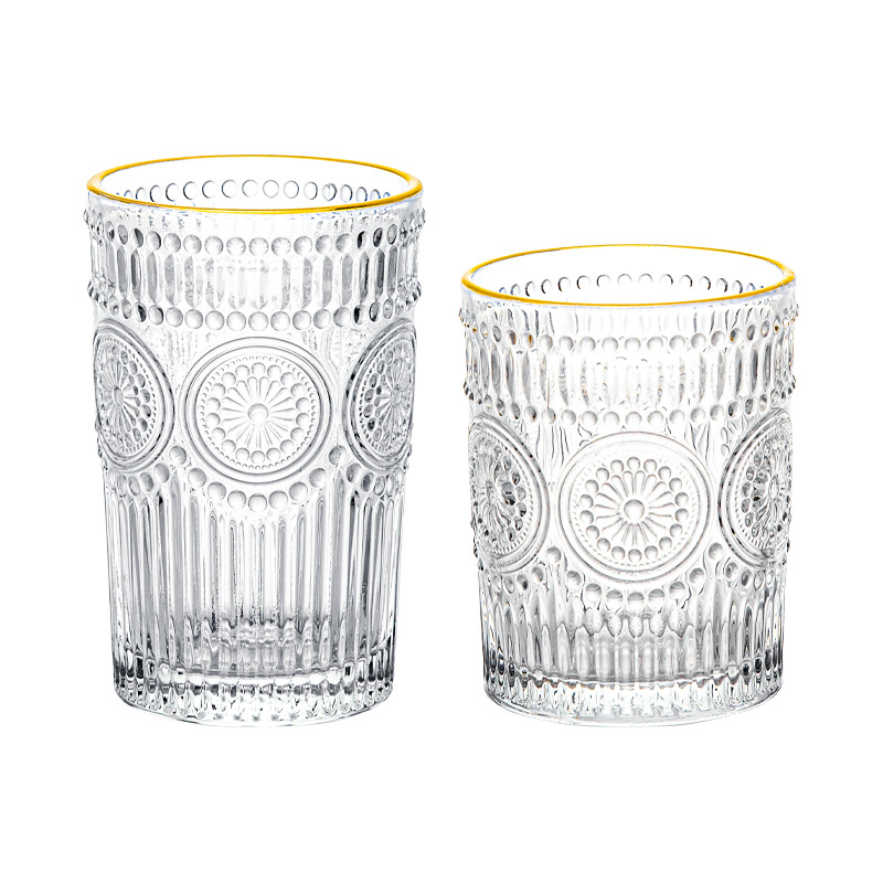 Sunflower water cup, embossed transparent glass cup, creative home office, European retro juice drink, milk cup Item Picture
