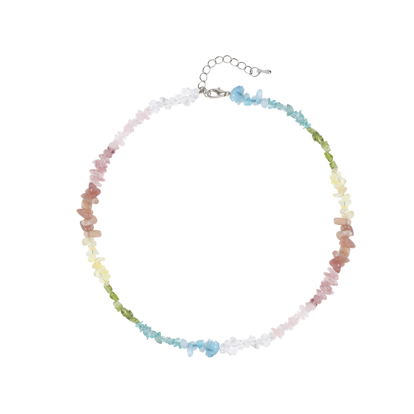 Gradient irregular natural stone beaded necklace, ins elegant, fashionable and versatile dopamine crystal collarbone chain wholesale Item Picture