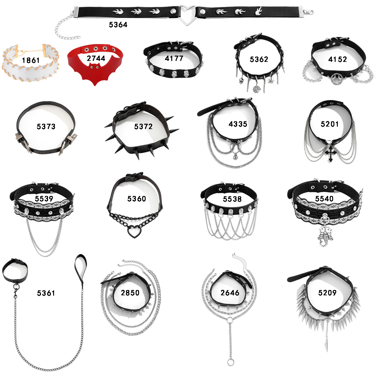Sweet and cool black PU heart-shaped necklace from Europe and America, choker personalized Halloween collarbone chain collar Item Picture