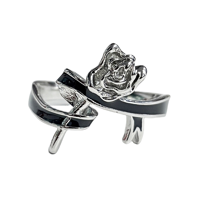 This is a unique design for women, featuring a rose bow, ribbon, open ring, irregular and fashionable, versatile couple rings Item Picture