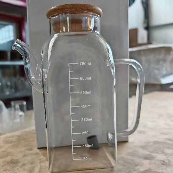 High borosilicate glass oil jugs with scale, various specifications, bamboo lid sealed soy sauce and sesame oil bottles, kitchen oil jugs Specification drawing