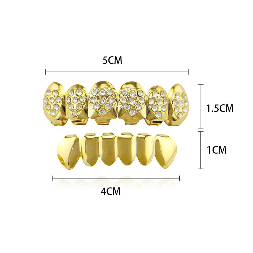 European and American hip-hop braces, hiphop diamond-encrusted heart-shaped braces, decorative smooth set, Halloween gold braces decoration Specification drawing