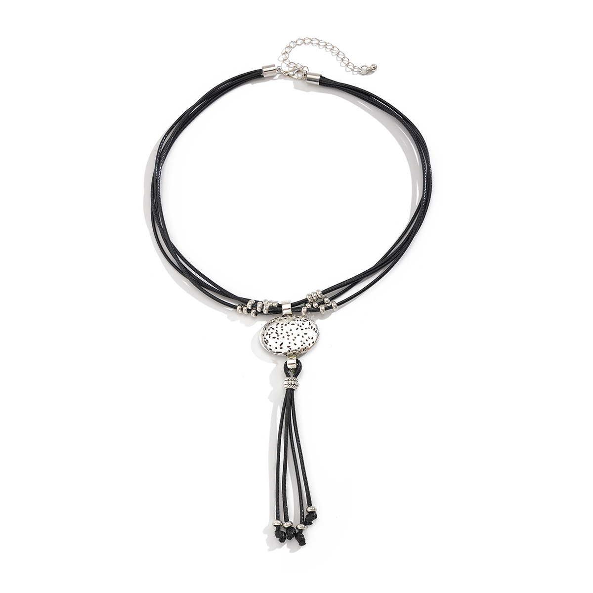 European and American cross-border jewelry with ethnic style and metallic feel Necklace versatile retro tassel oval pendant Necklace Item Picture