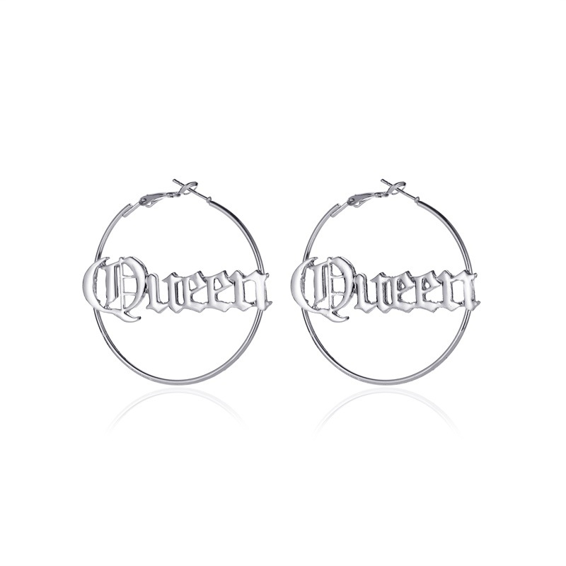 European and American style exaggerated round letter earrings, cold style and grand queen earrings cross-border accessory wholesale Item Picture