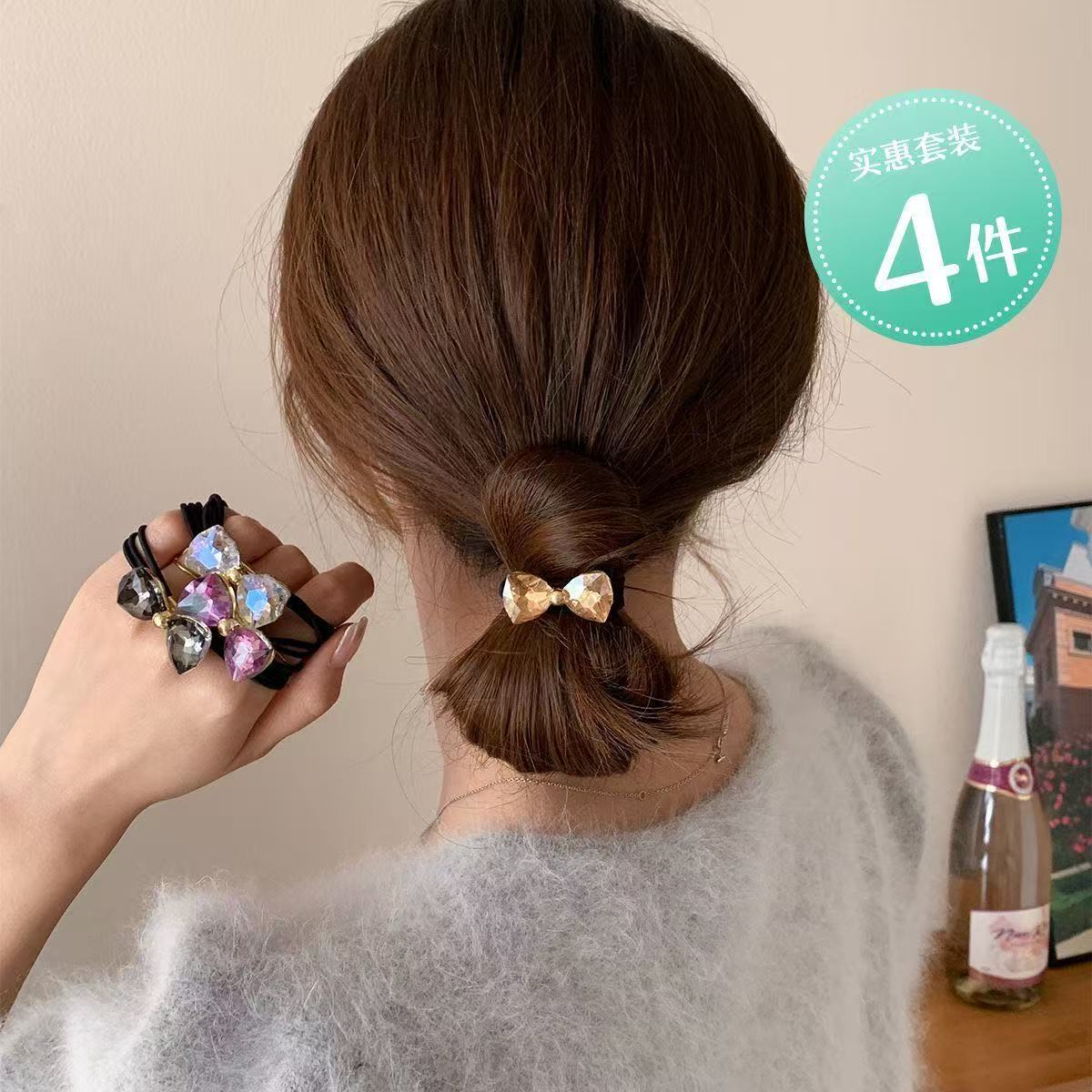 Light luxury crystal bow rubber band, shiny and highly elastic hair tie, fashionable and versatile women's hair tie accessories Application Scenario