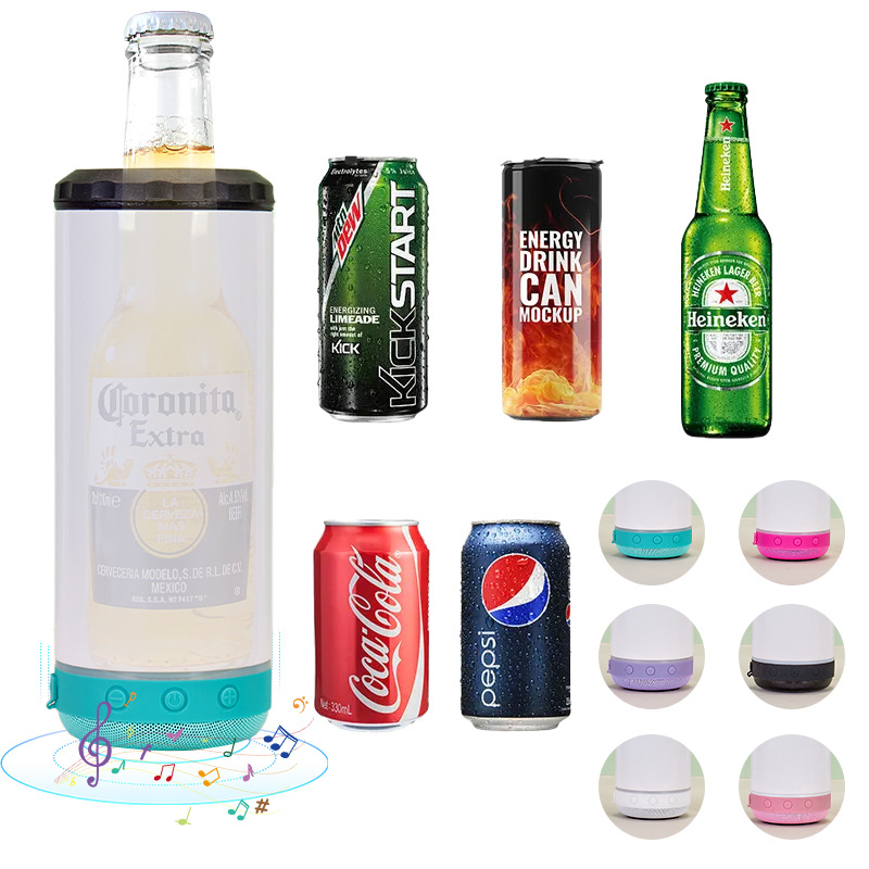 Double-lid multi-purpose stainless steel insulated cup, music cup, car 4-in-1 Bluetooth cup, 16oz thermal sublimation cold preservation tank details Picture
