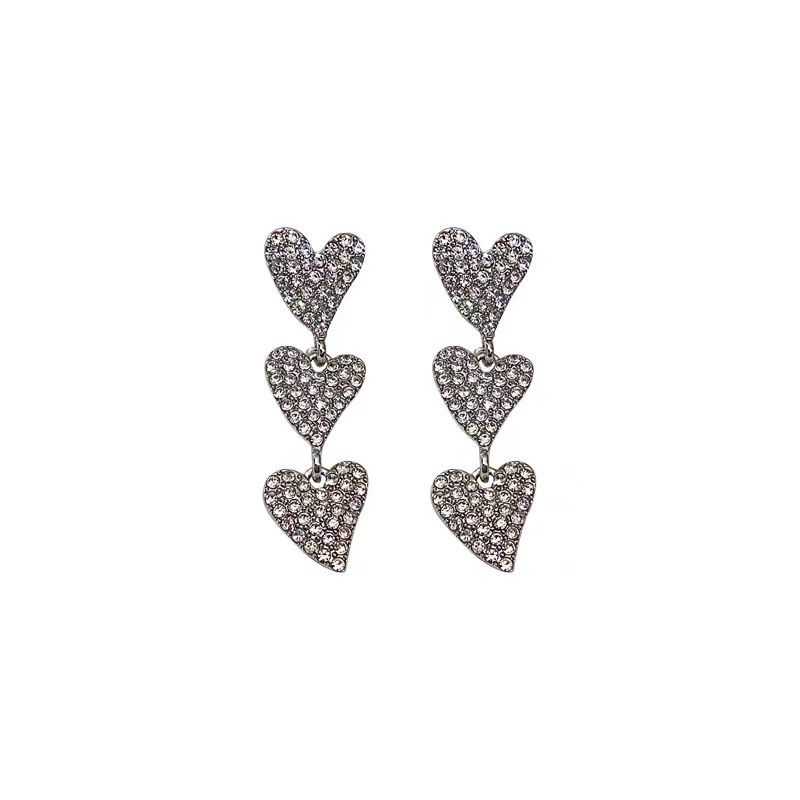 Long zircon heart-shaped tassel earrings, a niche design for women, 2025 new style stud earrings, elegant and high-end ear clips and earrings Item Picture