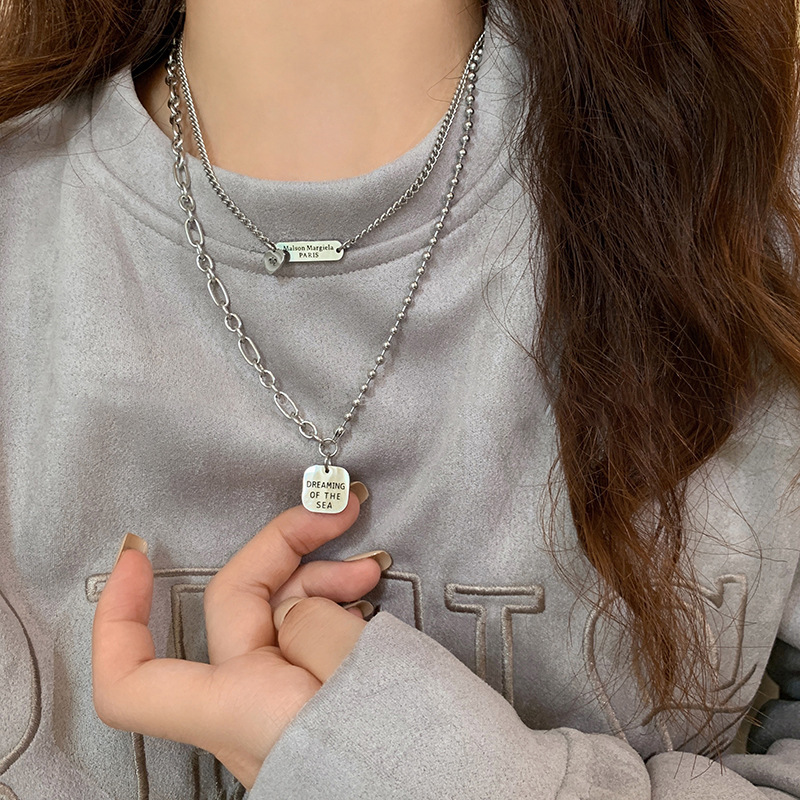 Double-layer round pendant necklace for women's autumn and winter hip-hop cold style decorative accessories, titanium steel non-fading long hoodie chain Specification drawing