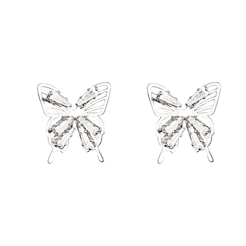Super sparkling and dynamic butterfly hollowed-out zircon stud earrings for women on Instagram, fashionable and versatile, personalized and trendy earrings and accessories wholesale Item Picture